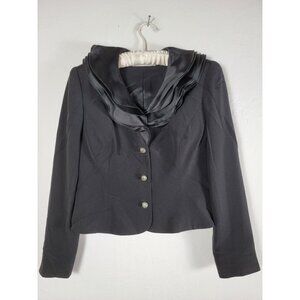 David Hayes Womens Black Satin Trim Blazer Jacket Elegant Formal Button up